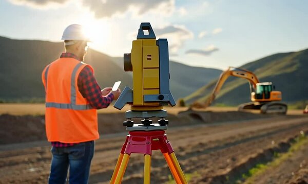 A construction worker surveying land, showcasing professional expertise in planning and development projects
