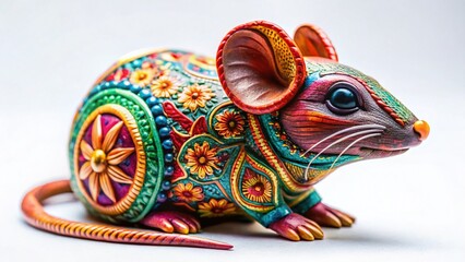 Adorable Decorative Handcrafted Rat Figurine, White Background, Macro Photography