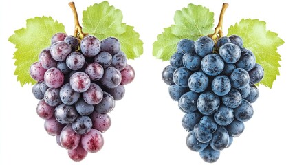Fototapeta premium Two bunches of fresh grapes with leaves