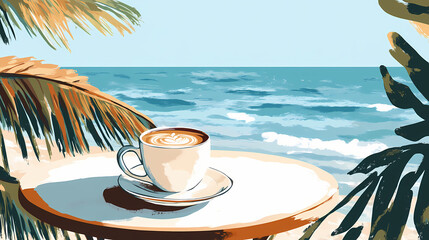 Obraz premium Canarian coffee on seafront table. Seafrost. Illustration