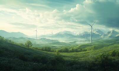 Landscape supporting green energy, concept arti
