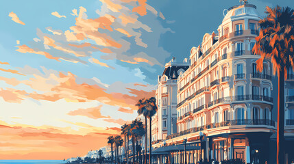 Fototapeta premium Cannes france april corner of the ornate carlton hotel which is a landmark on the seafront in cannes generative ai. Seafrost. Illustration