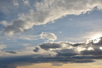 Blue beautiful sky with clouds of different shapes