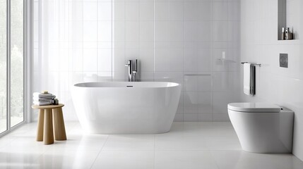 Bright white bathroom with glossy finishes and chrome hardware