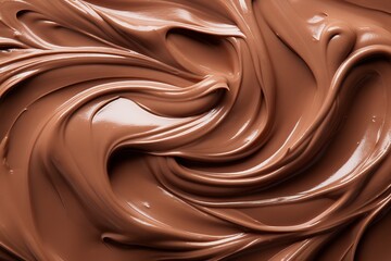 Delicious smooth chocolate spread swirls create an indulgent dessert backdrop. Generative AI
