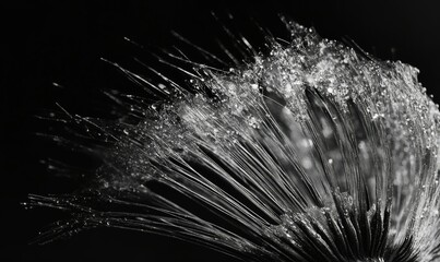 Obraz premium Macro shot of a dandelion seed head in black and white.