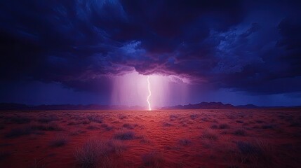 Fototapeta premium Desert Lightning Storm Dramatic Night Sky Scene