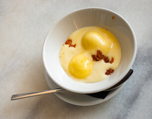 Delicious pineapple ice cream with cookie crumbs served for dessert