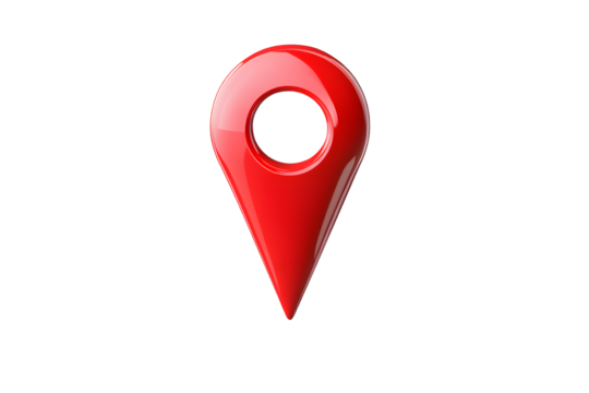 Isolated red pin icon on a transparent background, a symbol for location and navigation, perfect for map, travel, and GPS pointer sign, mark indicating a specific place or destination