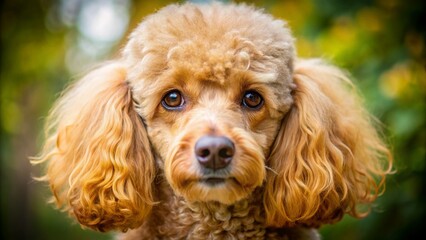 Adorable Peach Poodle Puppy Headshot, Close-Up Outdoor Macro Portrait