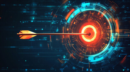 Fototapeta premium Holographic Target Precision: Aim for success with this vector, featuring a holographic target and arrow. A visual representation of focus and determination.