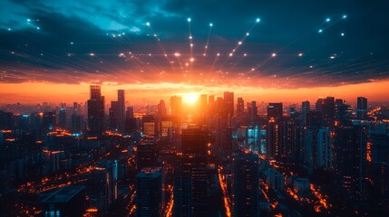 Fototapeta premium A city skyline at sunset