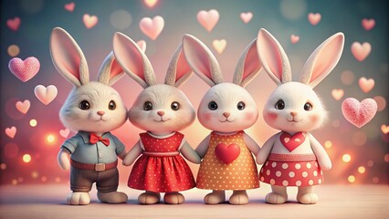Adorable Valentine's Day Rabbit Couple, Romantic Bunny Illustration, Rule of Thirds Composition