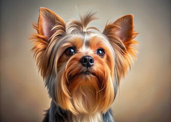 Naklejka premium Adorable Yorkshire Terrier Puppy Looking Upwards - Cute Dog Portrait