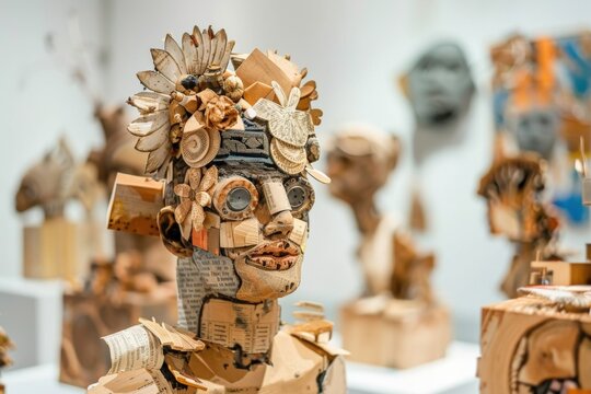 Serene display of recycled art at a sophisticated exhibition