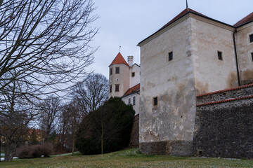 Telc, Czech Republic - January 4, 2025: Cityscape in the city center. Cityscapes of Telc, a historic city in the Czech Republic.