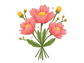 Fototapeta premium Bouquet of Pink Flowers with Yellow Buds Isolated on White Background