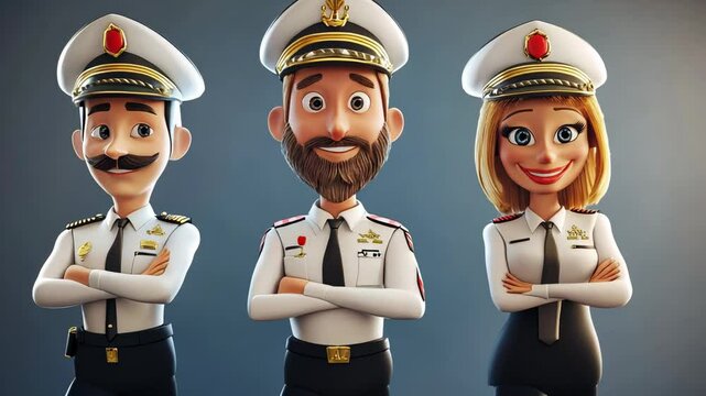 Cartoon Vector Illustration of Business Team with Captain and Staff in Office Setting