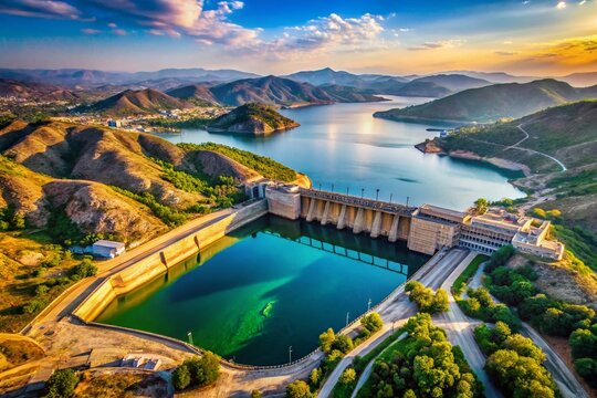 Aerial Panoramic View of Khanpur Dam, Islamabad, Pakistan - Stunning Reservoir Landscape