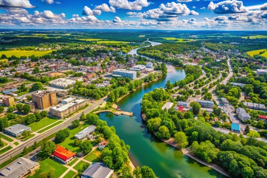Aerial Summer View of Brantford, Ontario: Scenic Cityscape Photography