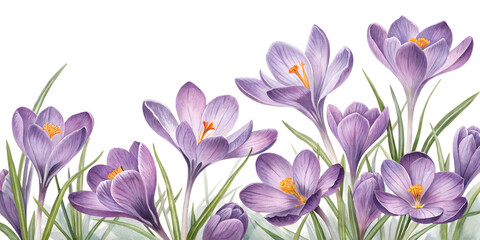 Spring crocus flowers isolated frame. 