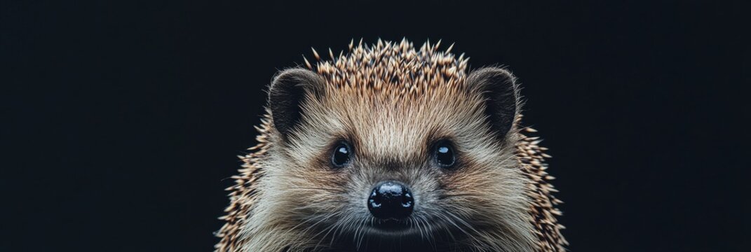 Unlikely encounter with a curious hedgehog glowing in soft light against a dark background