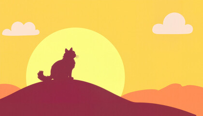 Graceful silhouette of a kitty at sunrise on a hilltop, nature's beauty