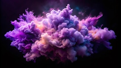 Fototapeta premium Aerial View: Delicate Lilac Powder Cloud Exploding on Black Background