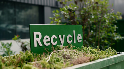 The word Recycle is written on the sign