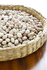 Detail of a basket with carioca beans. Brazilian grains.