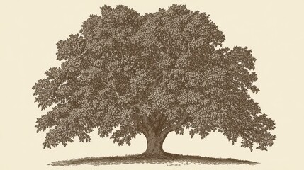 Fototapeta premium Majestic Vintage Tree Illustration: A Detailed Botanical Print