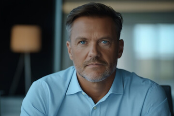 Obraz premium Portrait of middle age handsome Caucasian businessman in business casual dress, copy space