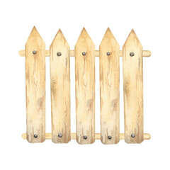 Assembled pale wood picket fence. Wood barrier illustration. Rural boards watercolor clipart, ideal for creating farm invitations, wallpapers, rustic wedding crafts, or garden-related decor