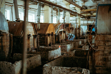 The rawhide workshop is a part of the tannery where light tanning is carried out. Soaking and ash-making processes. Specialized equipment for the operation of the rawhide shop,