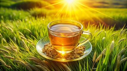 Aerial View of Refreshing Barley Tea in Glass Cup on Summer Day