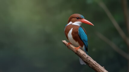 Obraz premium White-throated Kingfisher perched on branch.