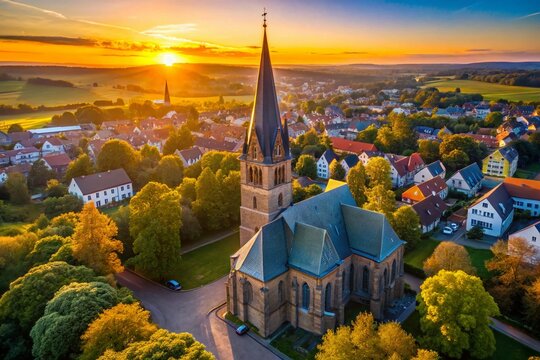 Aerial View of Wesel Bislich St. Johannes Baptistae Church, Germany