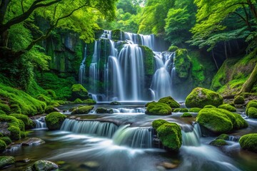 Fototapeta premium Akame 48 Waterfalls: Cascading Beauty in Lush Forest, Japan
