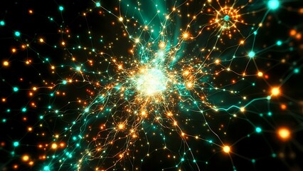 Naklejka premium Ethereal Cybernetic Glow - Bioluminescent Art Nouveau in Black