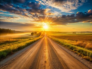Alberta Sunrise Country Road: Golden Hour Landscape Photography