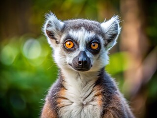 Obraz premium Alert Ring-Tailed Lemur Vertical Portrait in Zoo Enclosure
