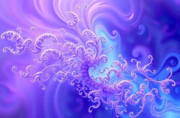 Naklejka premium Dreamlike Fractal Landscape - Vibrant Purple Swirls on Dark Blue