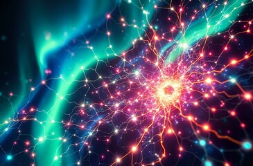 Naklejka premium Luminous Cityscape at Night with Bioluminescent Nodes