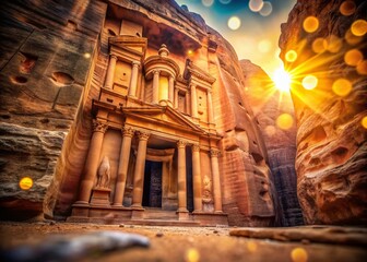 Obraz premium Ancient Petra Temple Doorway, Bokeh, Jordan - Stock Photo