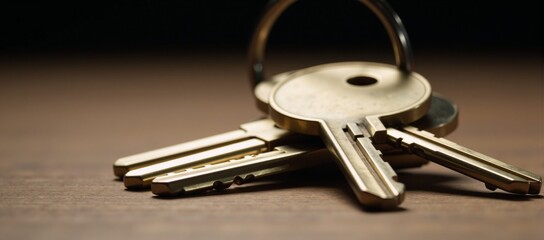 Close-up image of brass keys on a metal ring representing property security and access