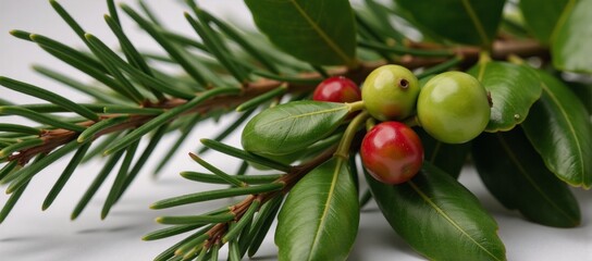 Arrangement of holly berries leaves and a spruce branch