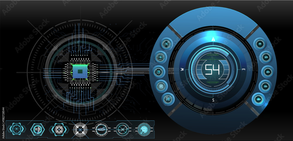 Poster a detailed digital interface displays complex data metrics and visual elements. the design emphasize