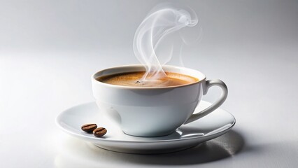 Obraz premium Aromatic White Coffee Cup and Saucer on White Background - Stock Photo