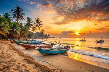 Obraz premium Arugam Bay Sri Lanka Beach Boats Dawn Documentary Style Photograph