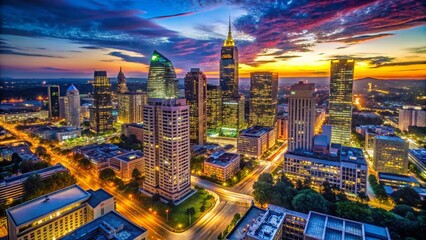 Fototapeta premium Atlanta Skyline Drone Night Shot - Low Light Cityscape